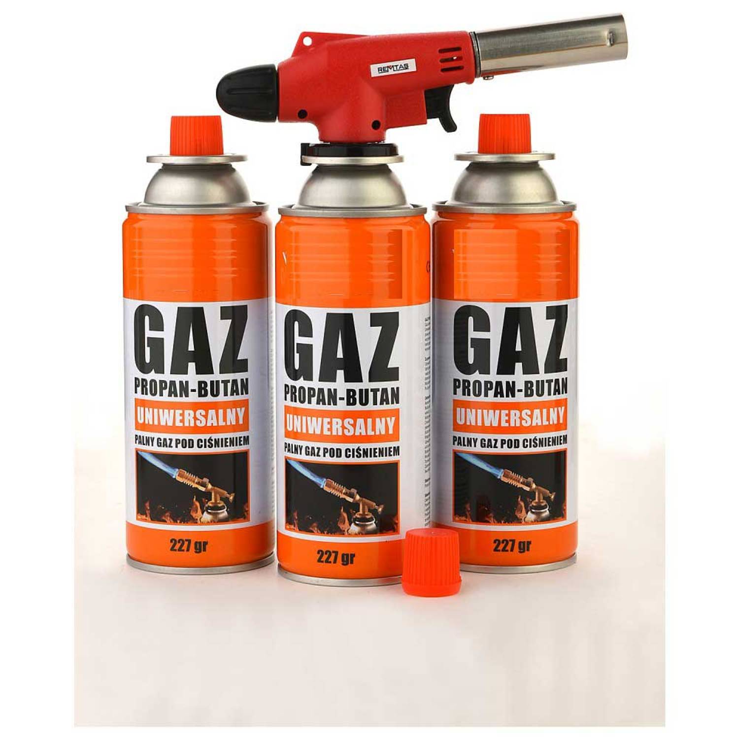 Набор газовых баллонов с горелкой Remtas Eco, 1 горелка и 5 баллонов 227 г, температура 1300 °C, совместим с большинством бутановых картриджей