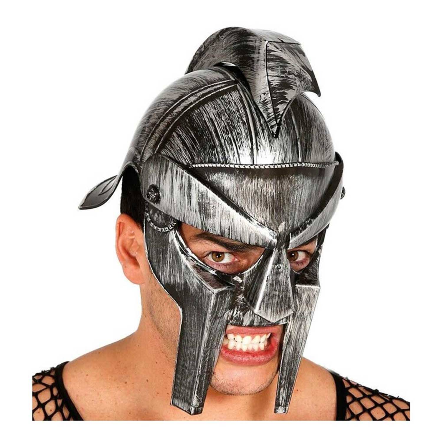 Gladyatör Savaş Kaskı Miğferi İnce Başlık Gümüş Renk