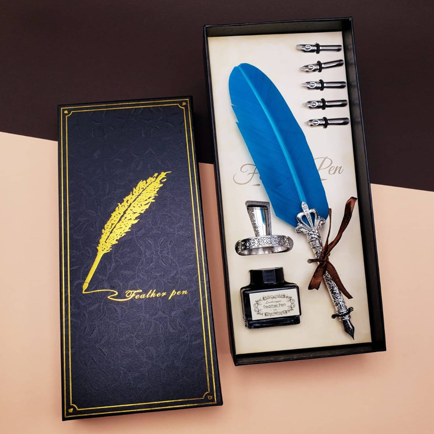 Набор каллиграфических ручек с пером и чернилами, 5 насадок, стильная упаковка, идеальный подарок для любителей письма