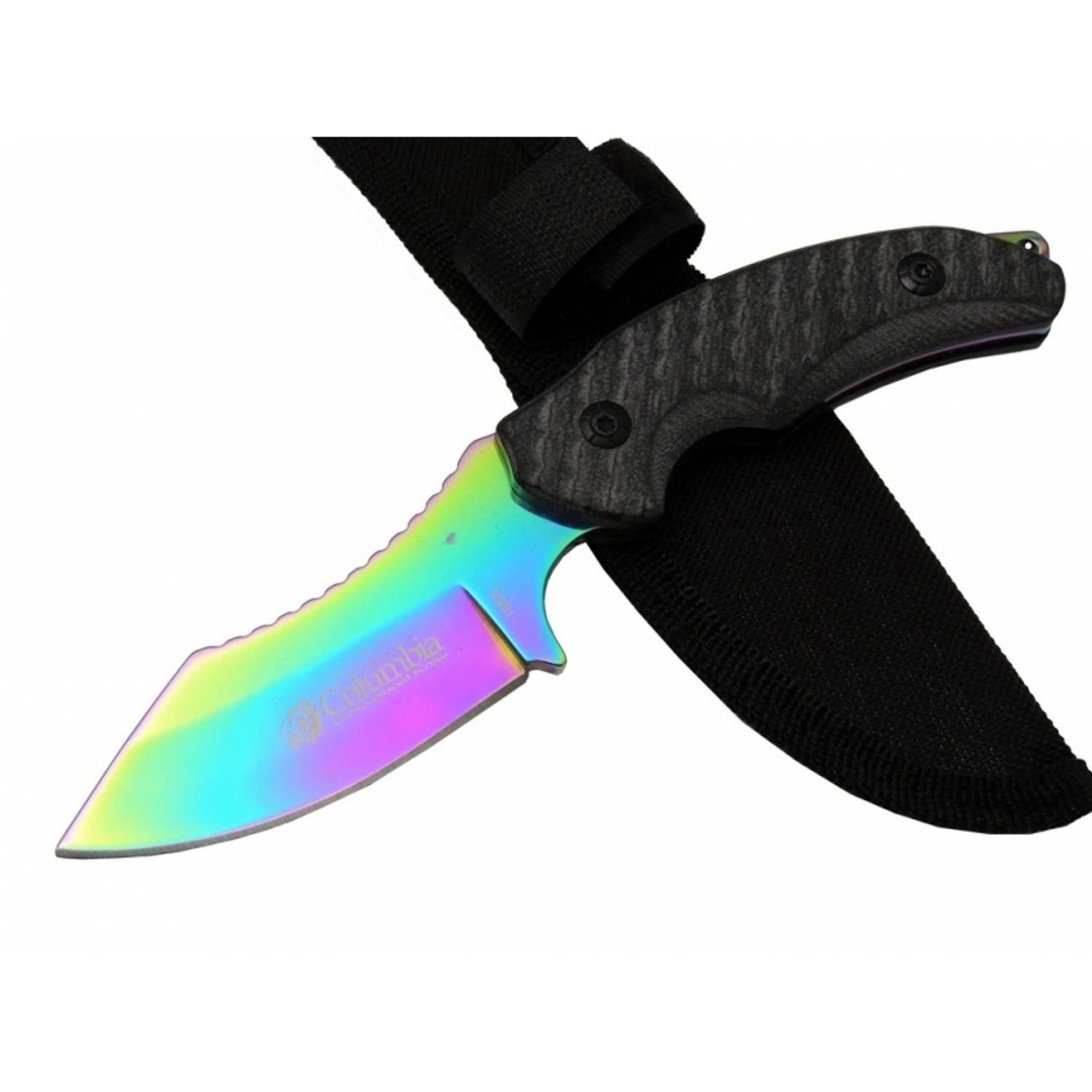 Кемпінговий ніж Columbia 156A з кольоровою райдужною ручкою, 19 см, з чохлом, ергономічний дизайн, з нержавіючої сталі для активного відпочинку
