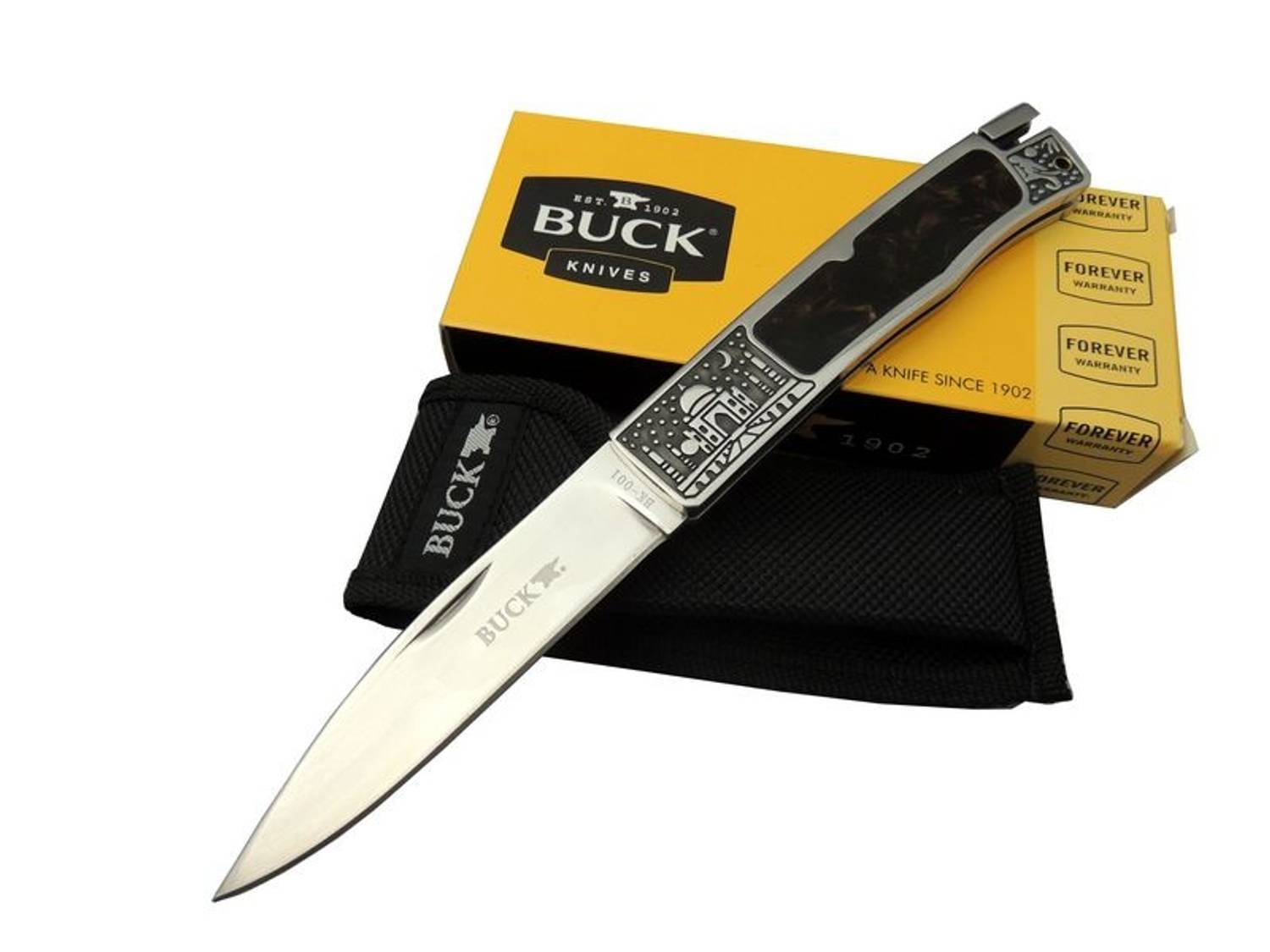 Ніж Buck Knives BK-001BRV для кемпінгу 23 см - металева та гумова рукоятка, чохол для безпечного зберігання та транспортування