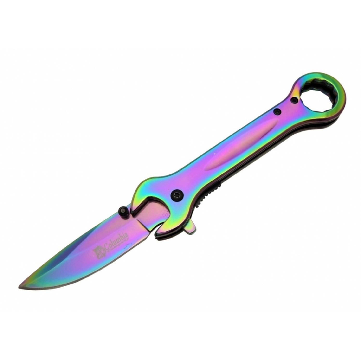 سكين تخييم ملون 8000A بطول 19 سم – تصميم مضغوط مع مقبض معدني وفتح تلقائي للأغراض اليومية والنشاطات الخارجية