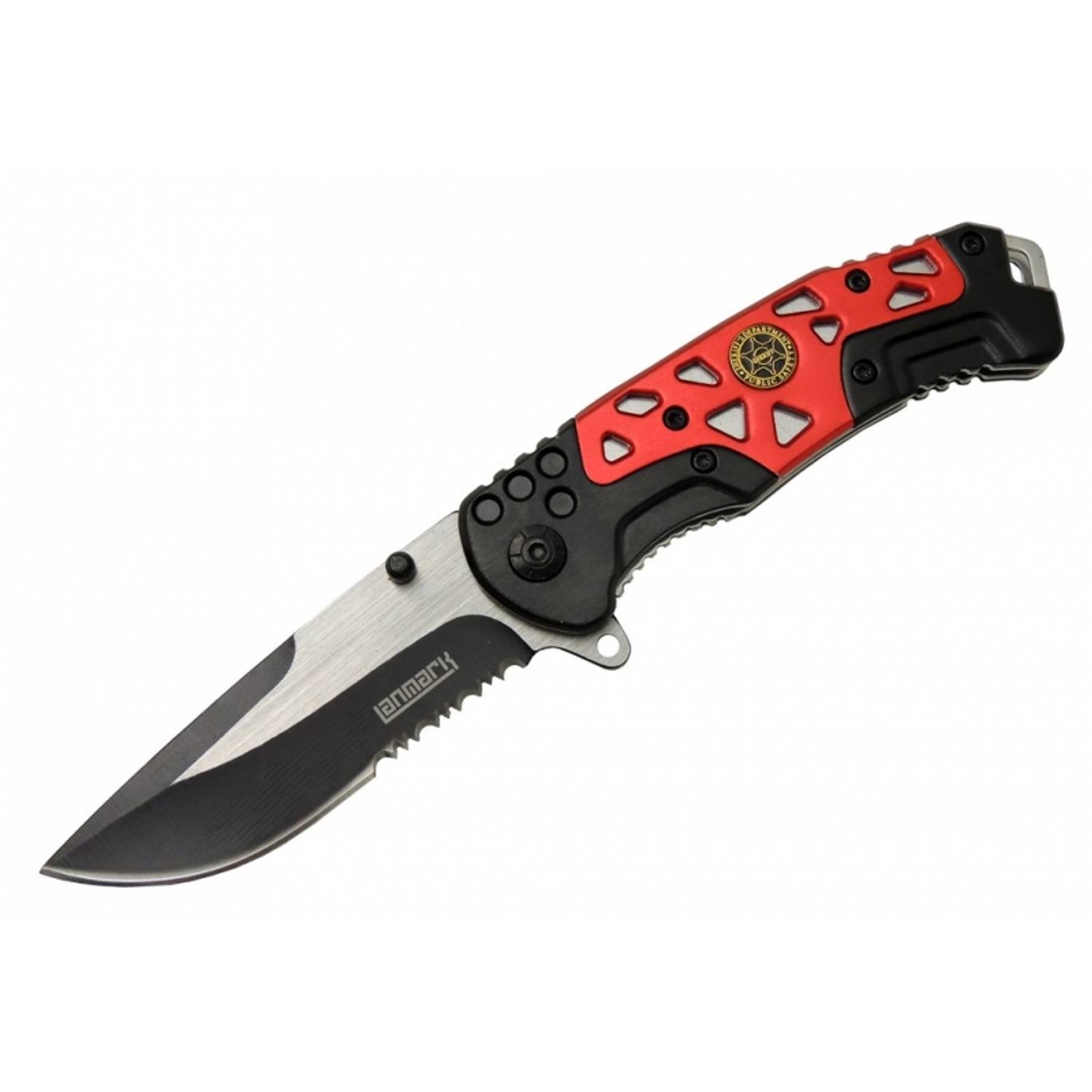 Нож Lanmark MX10B красный с автоматическим открыванием 21 см, пила, прочная конструкция, идеален для кемпинга и рыбалки