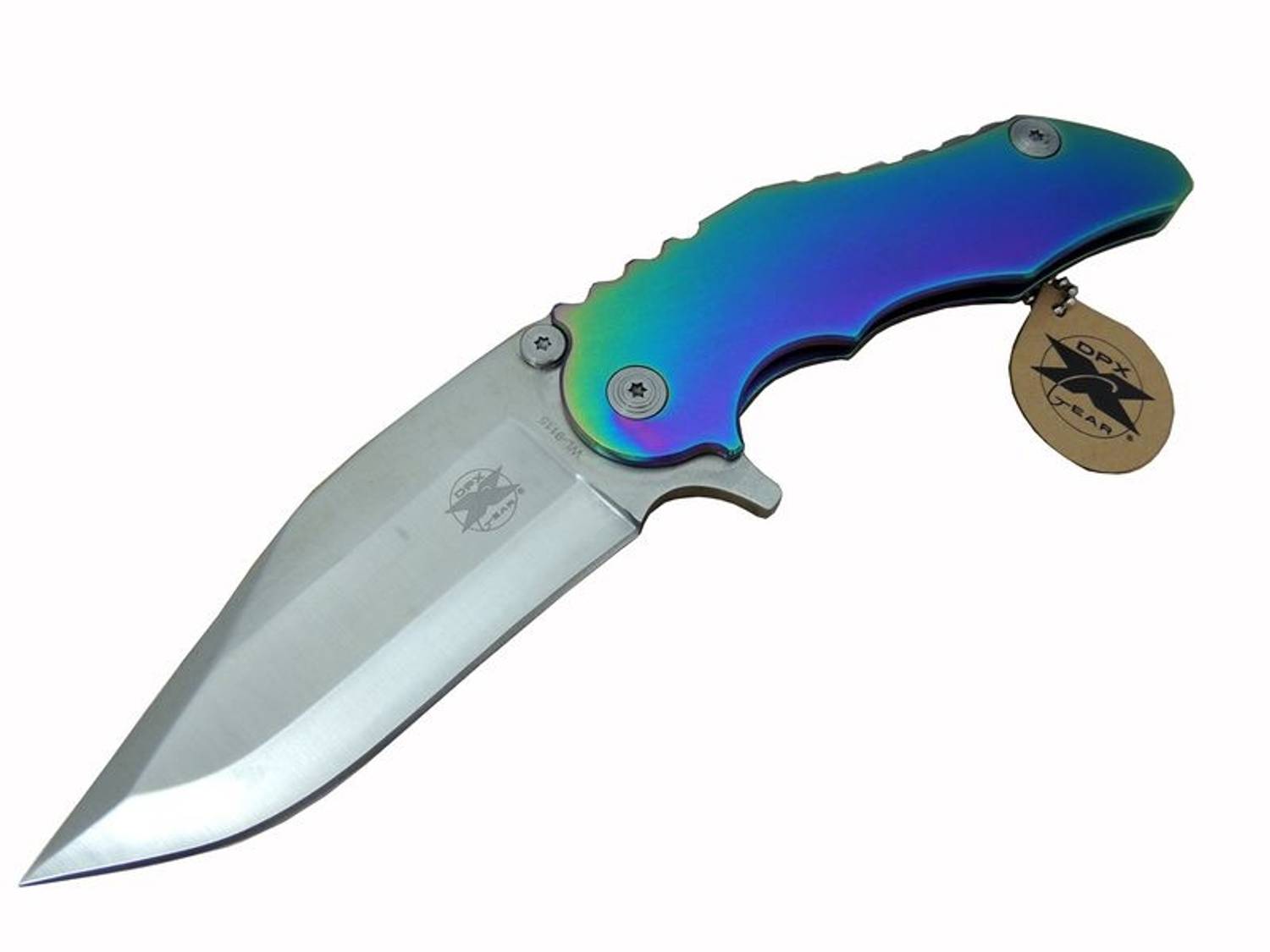 DPX Gear WL 9115 Нож для на відкритому повітрі 23 см - металевий ручка "Веселка", автоматичний, з чохлом