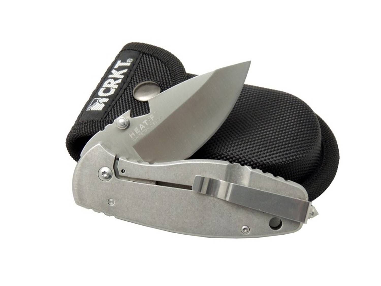 Ніж CRKT 3329 BK Heat для кемпінгу 18 см, металевий держак, з чохлом, з відкривачем, з заклепками