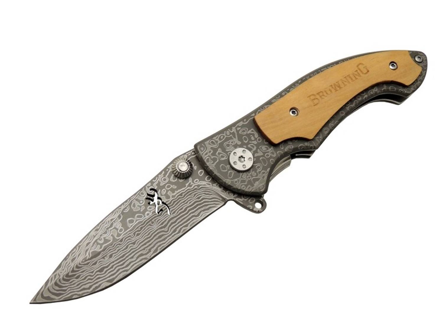 خنجر براونين 2-31 داماسك، 19.5 سم، نصف أوتوماتيكي، تصميم خشبي ومعدني، مثالي للاستخدام اليومي والأنشطة الخارجية