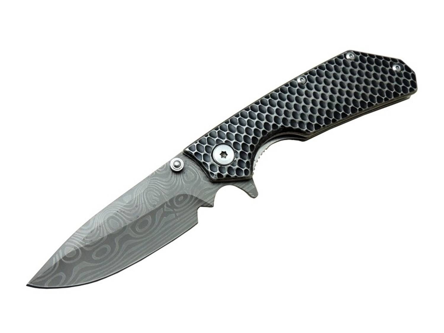 Ніж для кемпінгу Damascus DMS 2 16 сірий, 21 см, напівавтоматичний, з металевою рукояткою, стильний та міцний, для outdoor використання