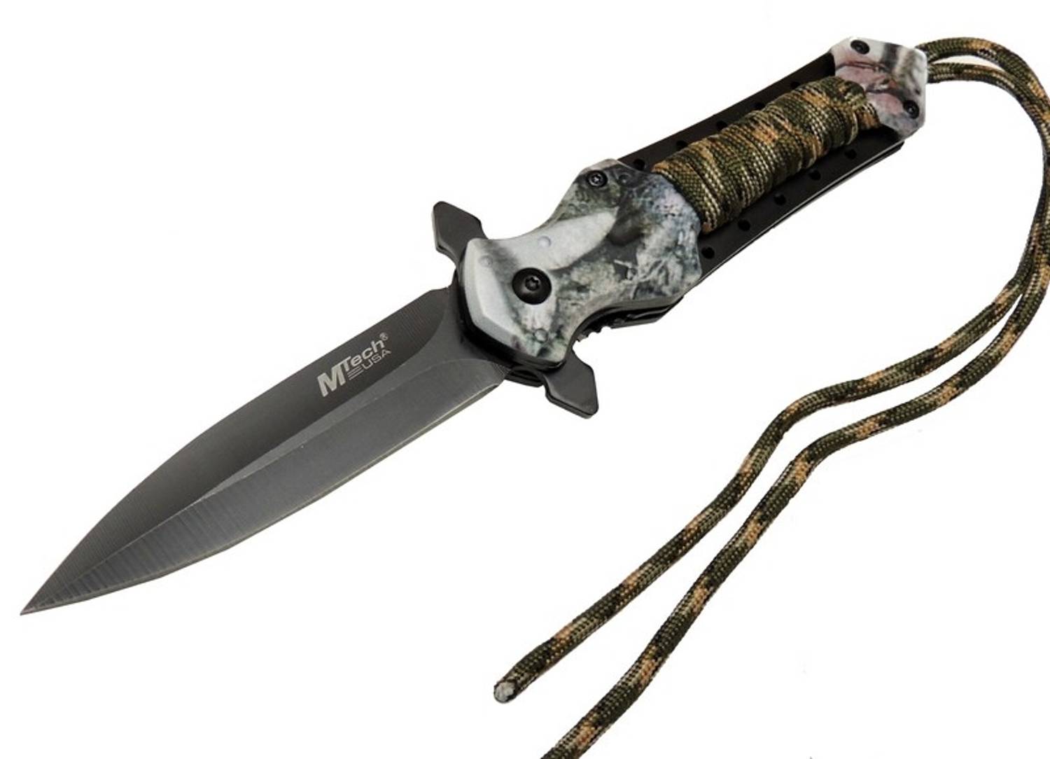 سكين تخييم سوداء 21 سم - نصف آلي، مع حبل، بتصميم يناسب الخصر، متينة وعصرية للاستخدام اليومي والأنشطة الخارجية