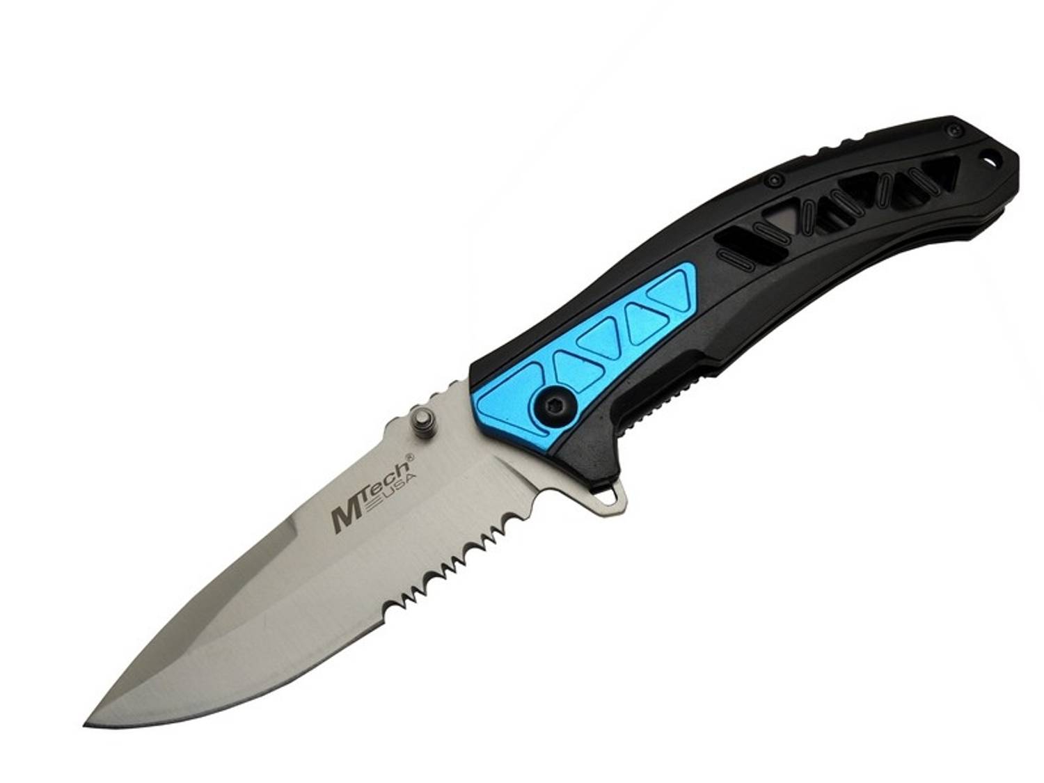 4193 Синяя складная ножница 21см - полупрозрачная, с креплением, с пилой, с узорчатой ручкой