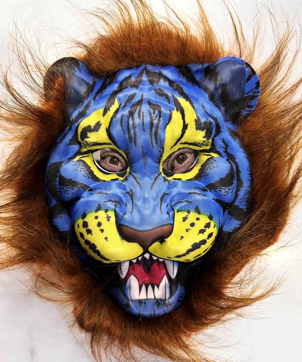 Костюмна маска "Коричневий ведмедик з синім обличчям" з м'якого Eva, великий розмір, комфортна для довготривалого носіння