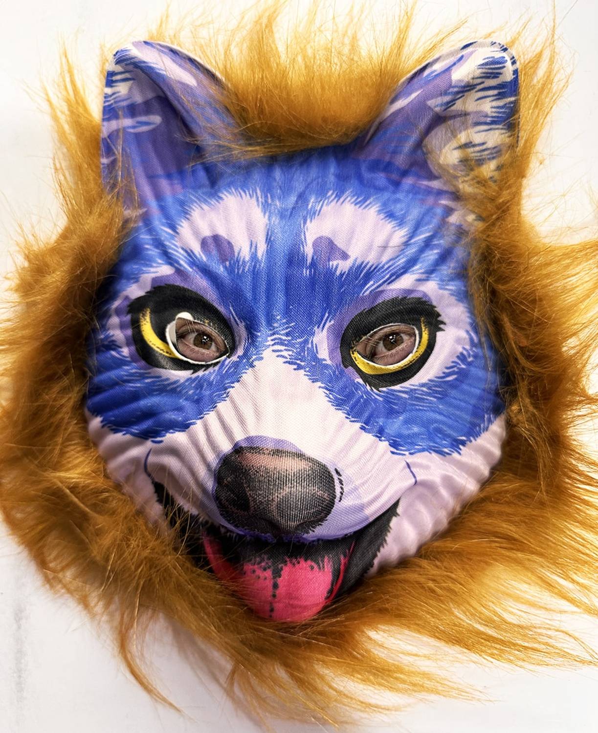 قناع كلب لطيف بشعر بني ووجه أزرق بحجم 30 يستخدم في الحفلات والأحداث مع مواد إيڤا ناعمة وقابلة للاستخدام لفترات طويلة