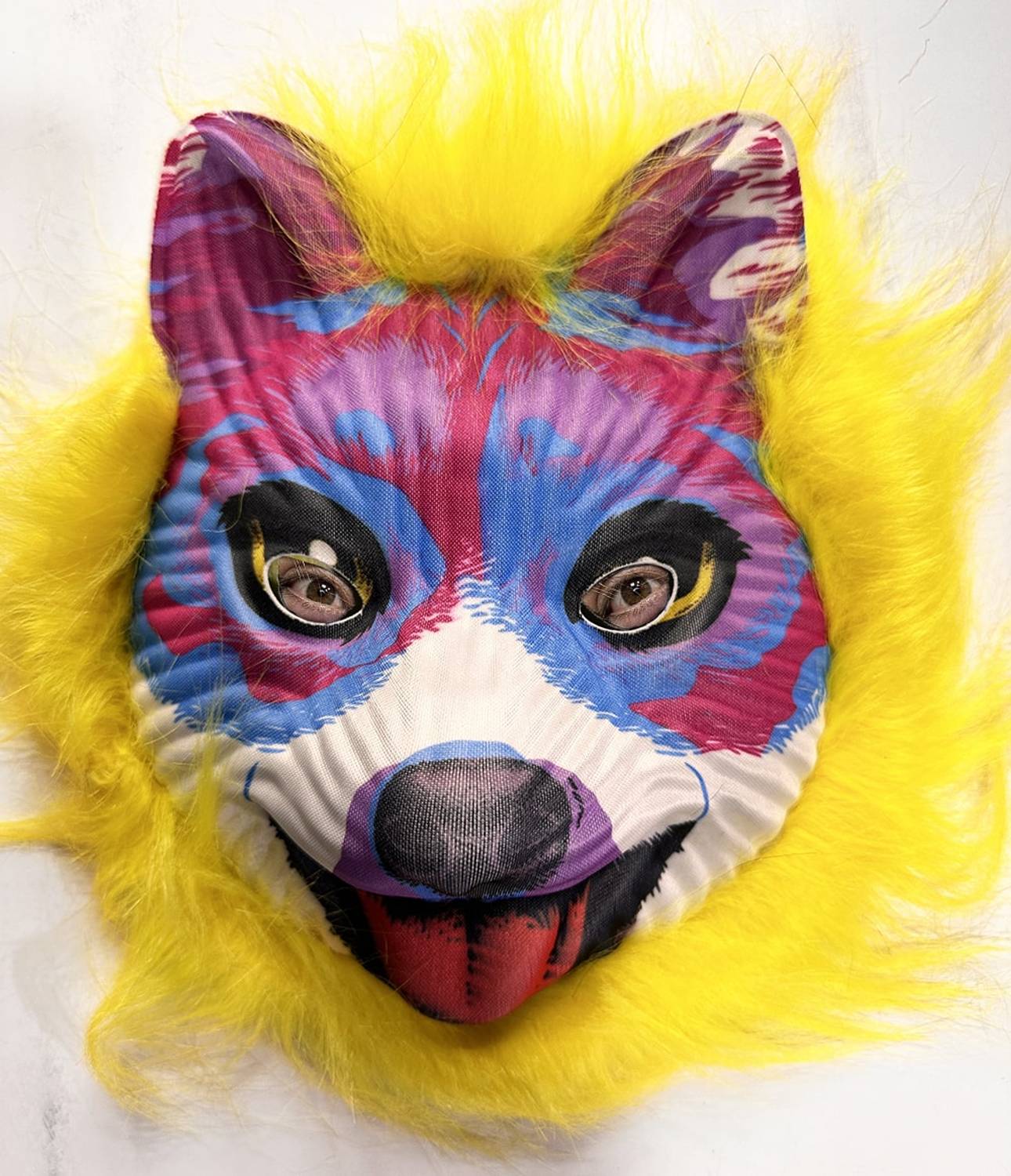 Мега плюшевий маска собаки з жовтим волоссям 35 номер, ідеальна для костюмованих вечірок, зручна та якісна, виготовлена з м'якого матеріалу