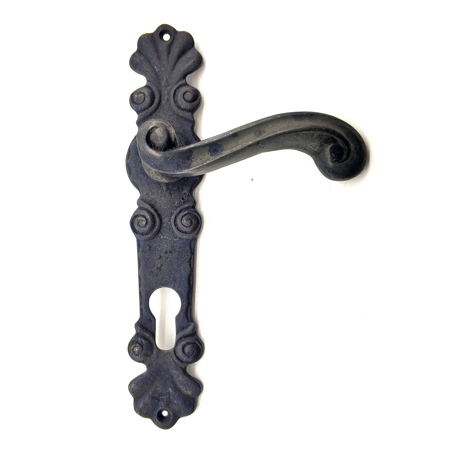 Декоративна дверна ручка в античному стилі з латуні "Океан" 230x46 мм, окислена, естетичний дизайн для ванної кімнати