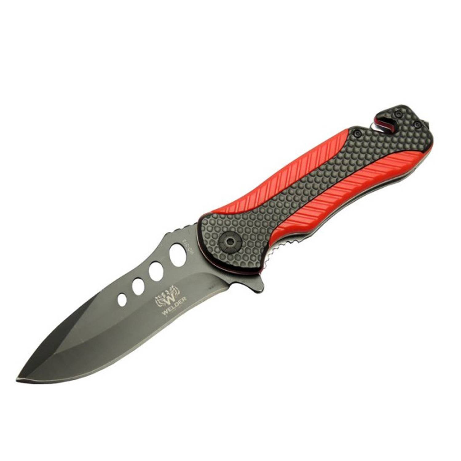 Порятунковий ніж червоний 22 см напівавтоматичний з чохлом для ременя