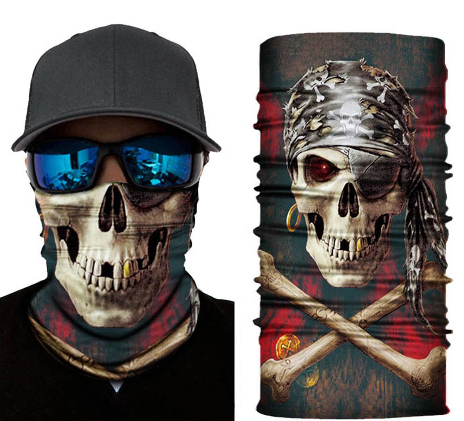 باندانا باف بنقشة جماجم قراصنة على خلفية سوداء مقاس 30x48 سم، إكسسوار أنيق وعملي يناسب الاستخدام المتعدد