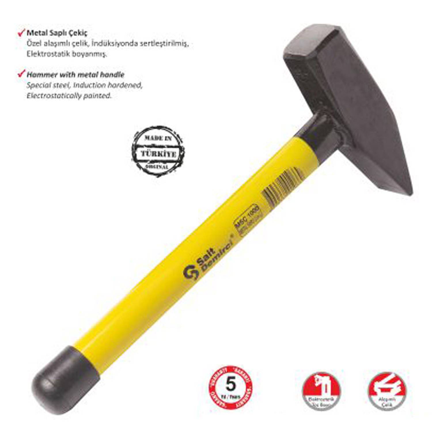 Молоток Sait Demirci 1500 г з металевою ручкою, легкий, зручний та довговічний для домашніх робіт та хобі