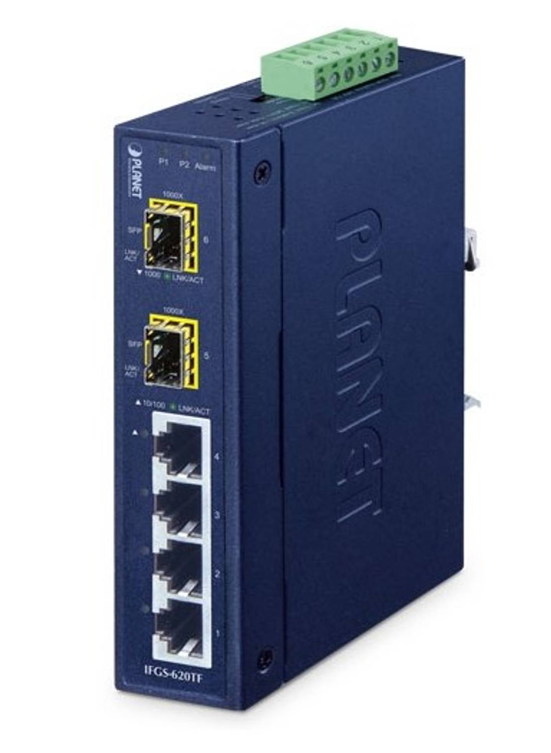 Промышленный Ethernet-коммутатор с 4 портами 10/100BASE-TX и 2 портами 1000BASE-X, защита от -40 до 75°С, двойное питание, с повышенной надежностью