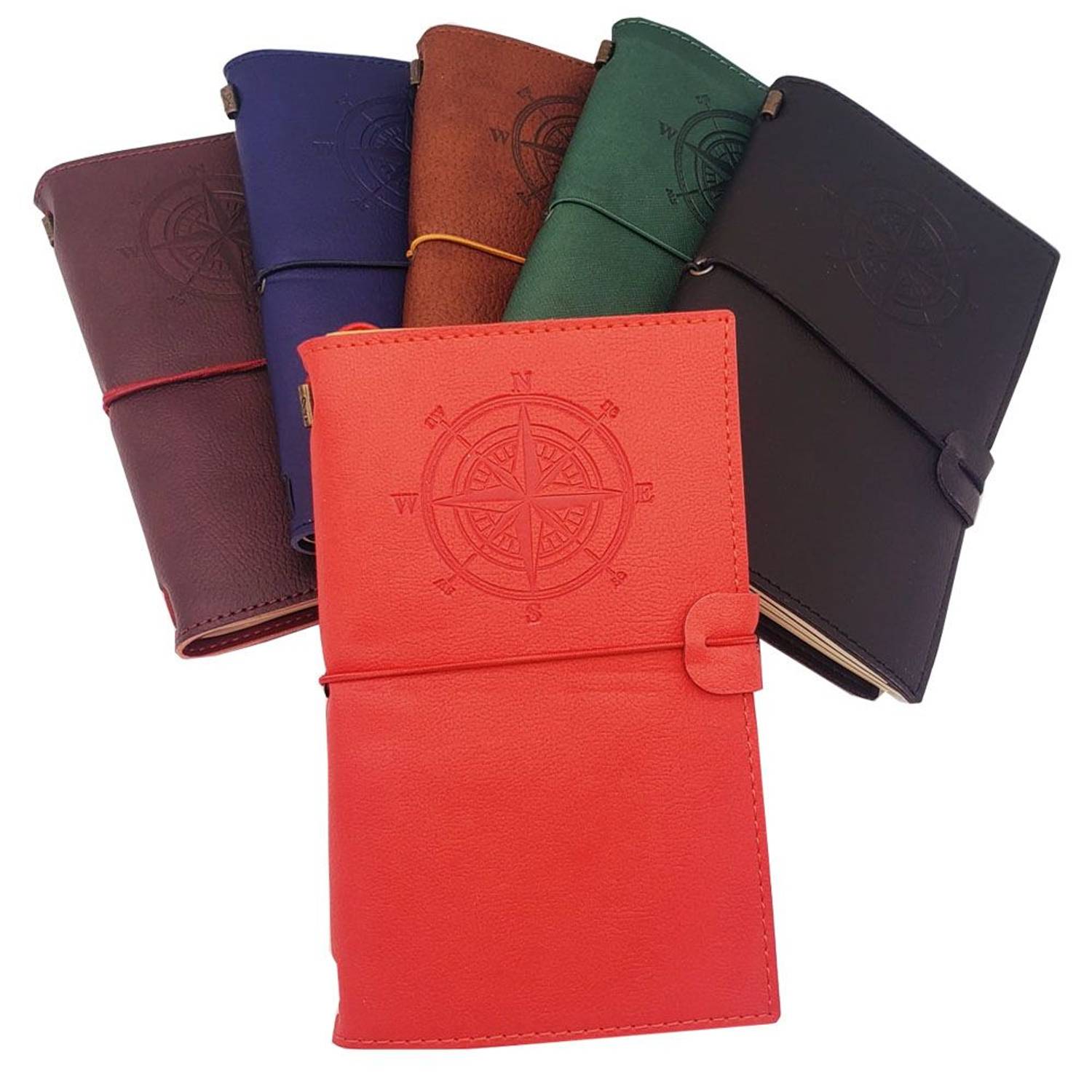 دفتر بوصلة جلدي بمظهر قديم، 192 صفحة، مقاسات 20x12.5 سم، سطوح جلد صناعي، ملائم لتسجيل الملاحظات والذكريات