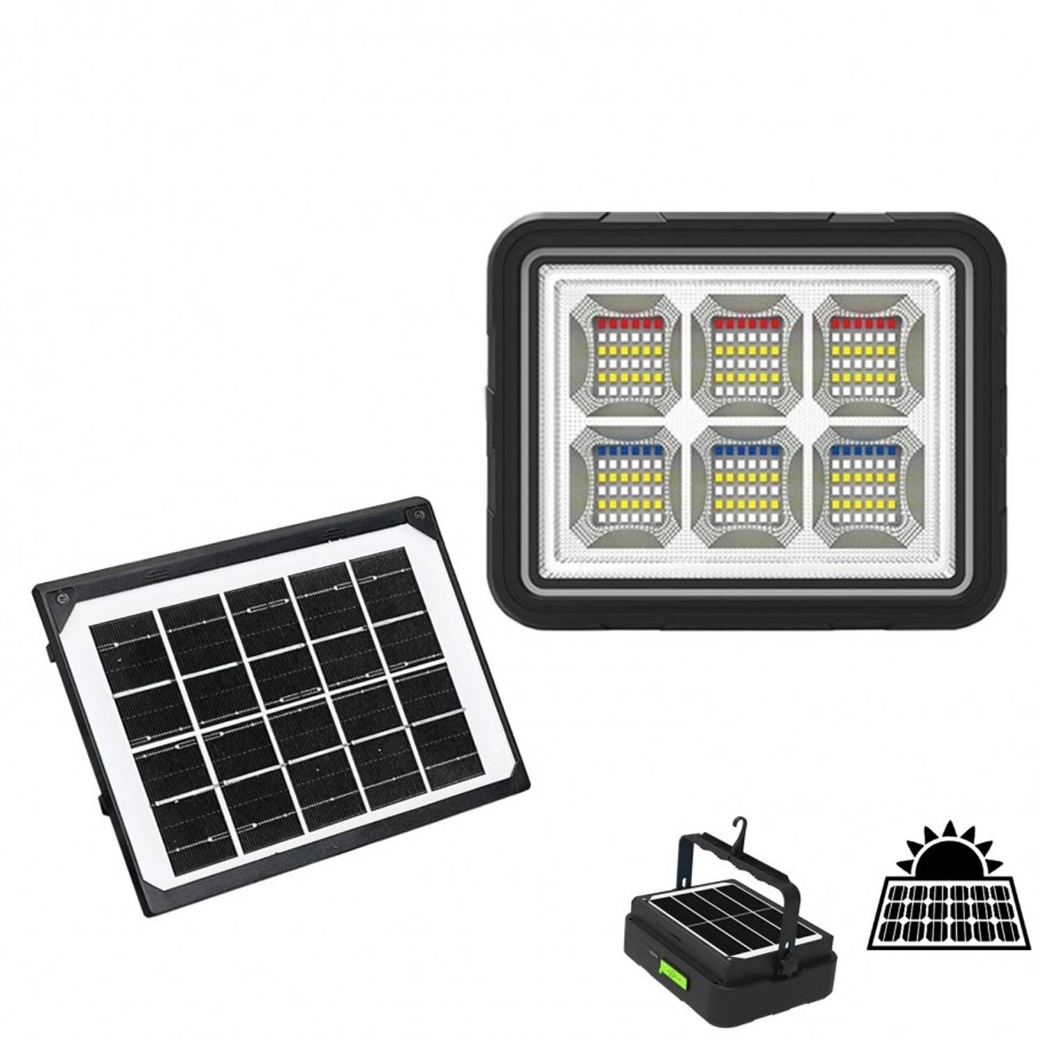 150W Сонячний енергетичний кемпінговий ліхтар - проектор WS-5570 з 216 яскравими LED, 4 режимами освітлення, акумулятором 8000 мАг і сонячною панеллю