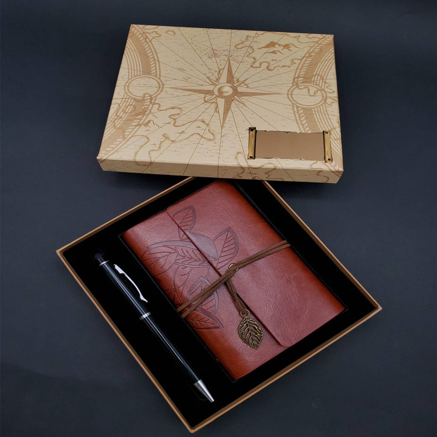 Набір блокнота з чорним стилусом, шкіряний блокнот, замовлення сторінок, металевий ручка, якісні матеріали, елегантний дизайн