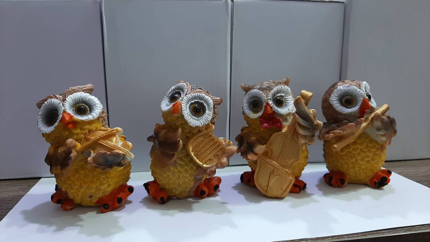 Сет фігурок сов музикантів 4 шт, з різними інструментами, поліестер, 9x6x5 см, ідеальний подарунок для святкових подій