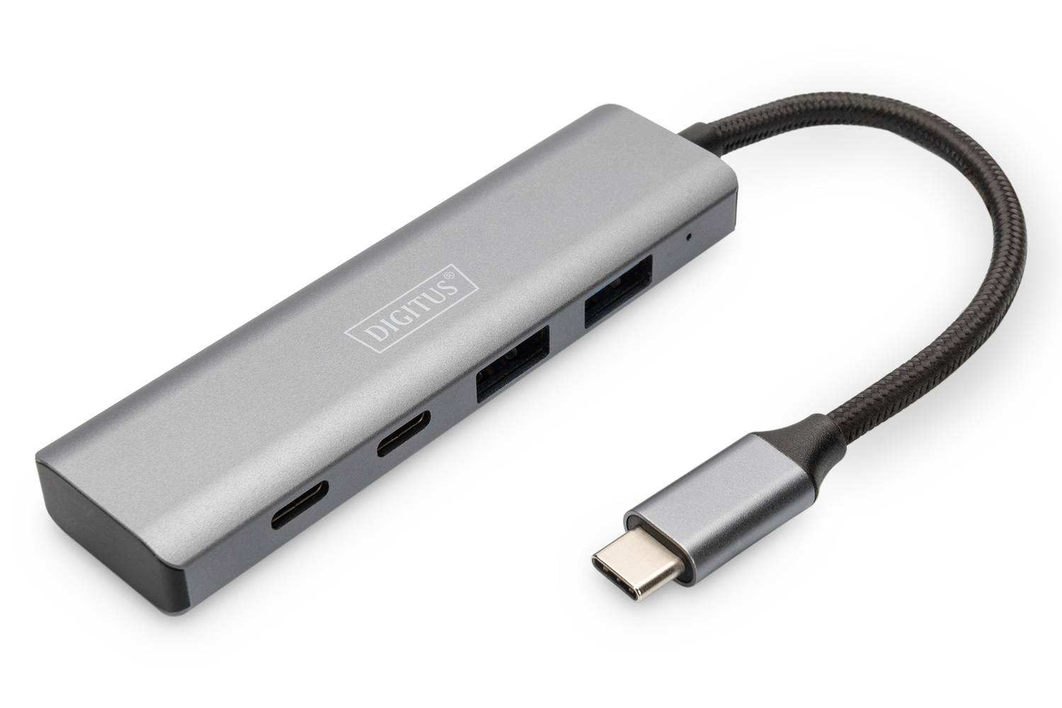 USB-C хаб Digitus, 4 порта: 2 USB-A 3.1 Gen2 и 2 USB-C 3.1 Gen2, скорость передачи до 10 Гбит/с, алюминий, 15 см, совместим с Windows и macOS