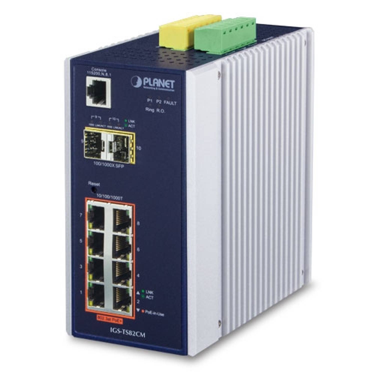 L2+ Endüstriyel Yönetilebilir Switch (L2+ Industrial Managed Ethernet Switch) 8-Port 10/100/1000T 802.3at/af PoE+ Injector (Port başına 30.8 watt) (PoE Güç Bütçesi maks. 240 watt)