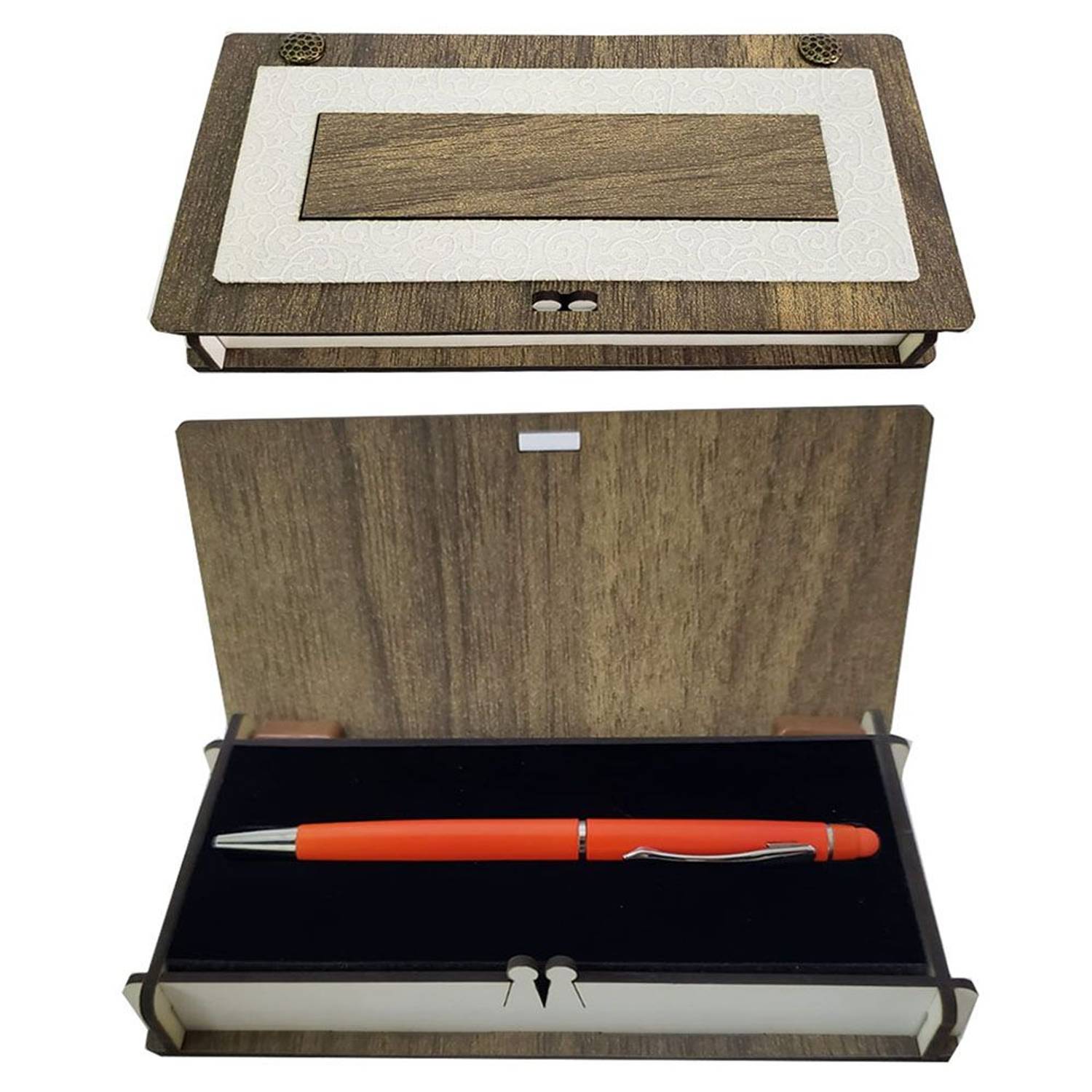 قلم تاتش بديهي برتقالي بخامة جلد وخشب رفيعة الجودة، قلم معدني غير قابل للتقليد، يعمل على جميع الشاشات اللمسية