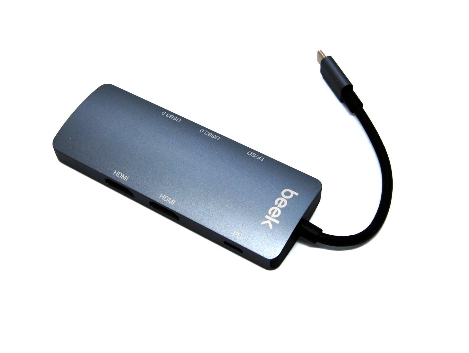 Док-станція Beek 8 в 1 USB Typ C з 2 HDMI, 2 USB 3.0, Ethernet, SD/TF картридер, алюмінієвий корпус, швидкість передачі до 5 Гбіт/с і зарядка PD 3.0