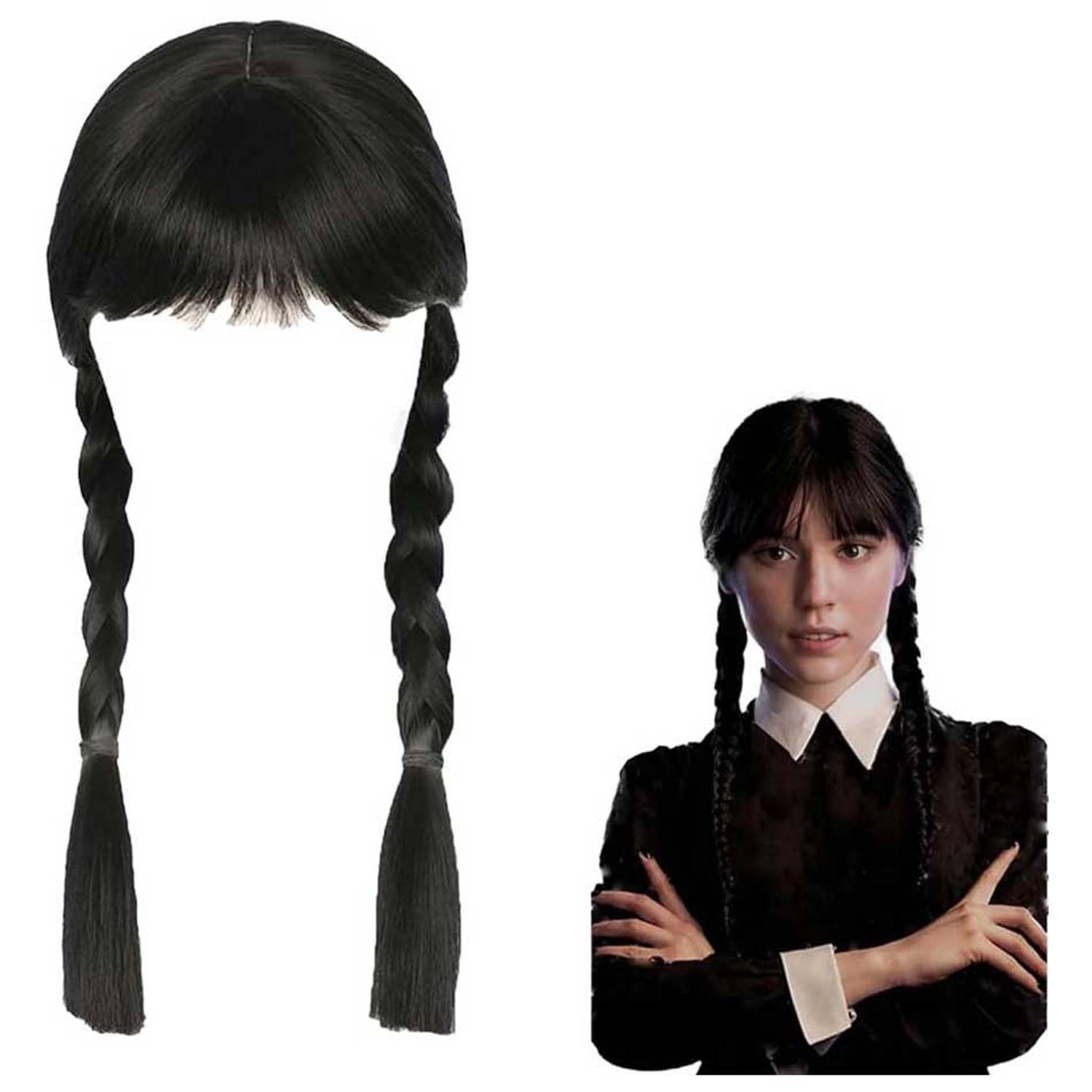 Wednesday Siyah Örgülü Peruk