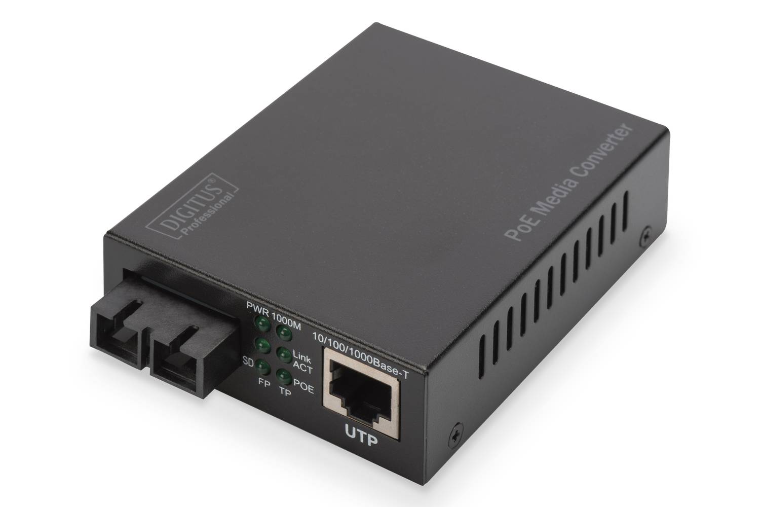 Digitus Gigabit Ethernet PoE+ Media Converter, Singlemode 802.3at, 30W, SC konektör, maksimum 20km<br>Digitus 1000Base-X to 10/100/1000Base-T 802.3at PoE+ Media Converter