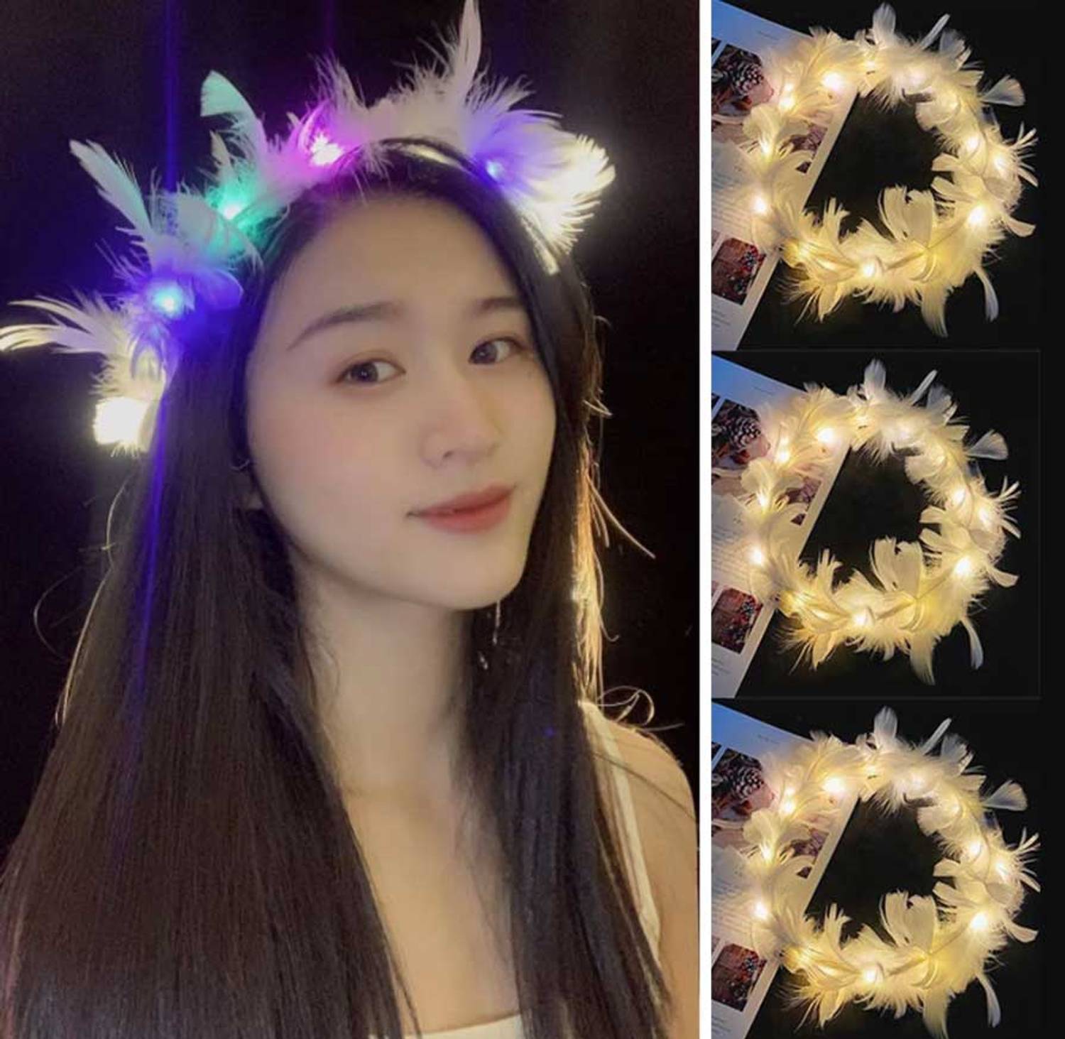 Led Işıklı Rengarenk Yanan 3 Fonksiyonlu Otrişli Parti Tacı Renkli 12x12 cm