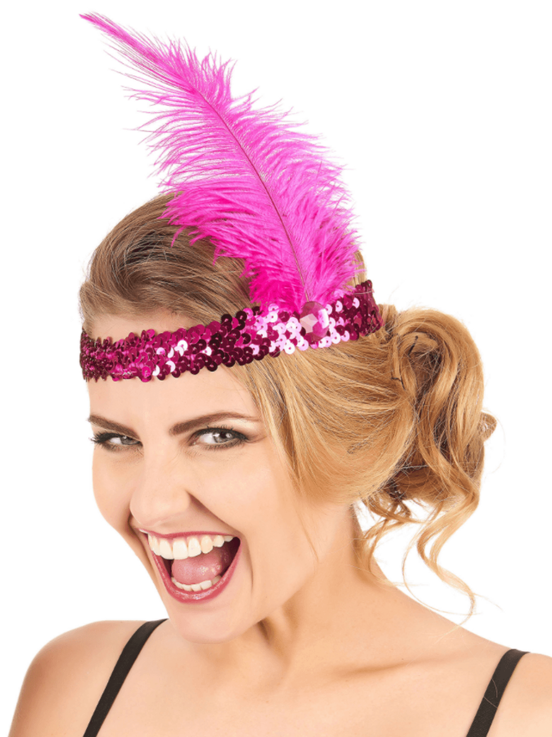 Fuşya Renk Tüylü Çarliston Saç Bandı