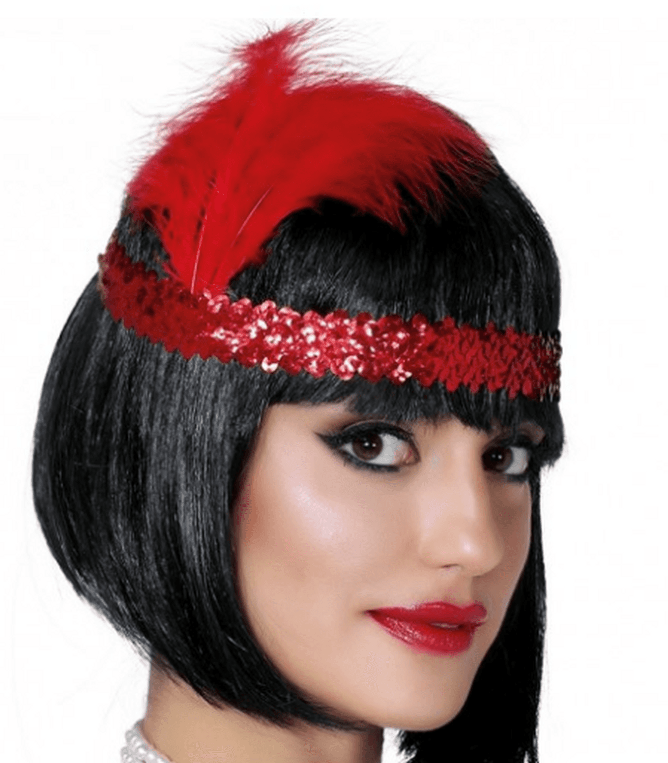 Kırmızı Renk Tüylü Çarliston Saç Bandı Kafa Bandı