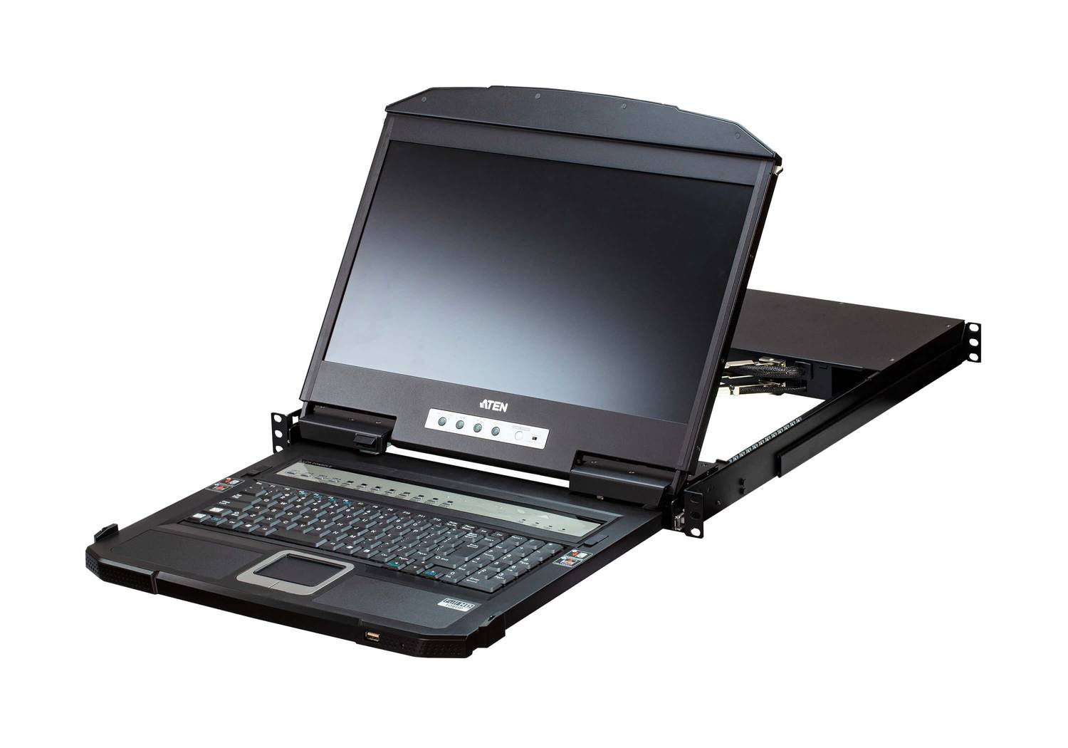 4-Port USB HDMI Çoklu Ekran Destekleyen ve Çift Ray Üzerinde Hareket Edebilen Geniş Ekran  Türkçe Klavyeli LCD KVM Switch<br>4-Port USB HDMI Multi-View Dual Rail WideScreen  Turkish Keyboard LCD KVM Switch