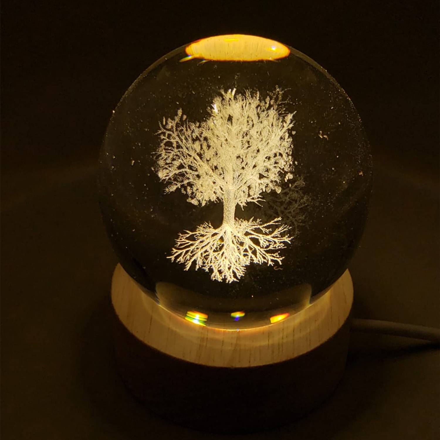 Светильник в форме стеклянной сферы с деревянной основой, USB-управление, стильный подарок, диаметр 6 см, основание 7 см