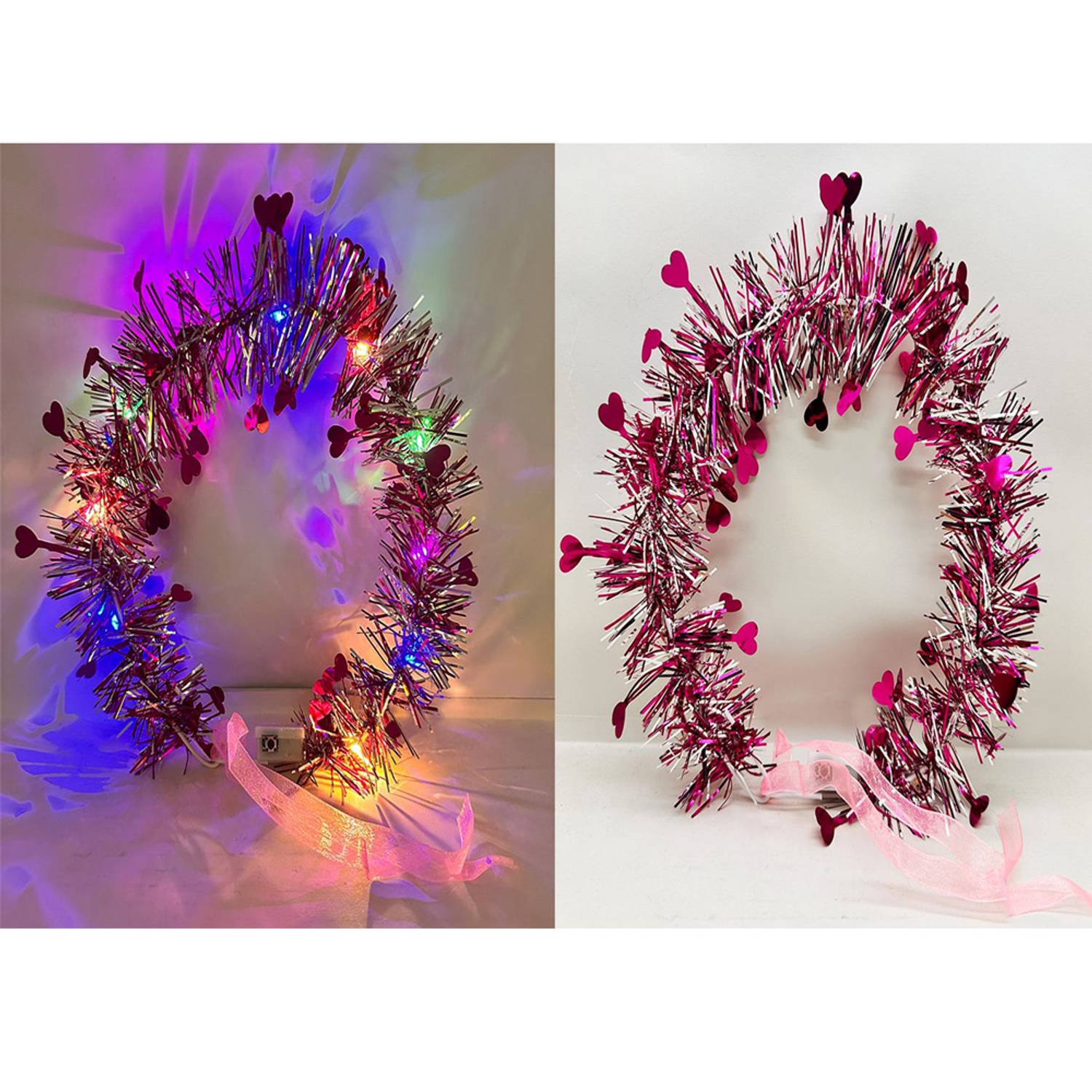 Kalp Püsküllü Gece Parıltısı 3 Modlu LED li Işıklı Taç Fuşya Renk