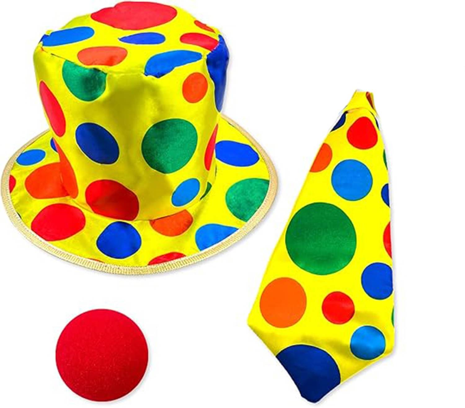 Renkli Palyaço Kostüm Seti – 3 Parça Aksesuar (Şapka, Kravat, Burun)