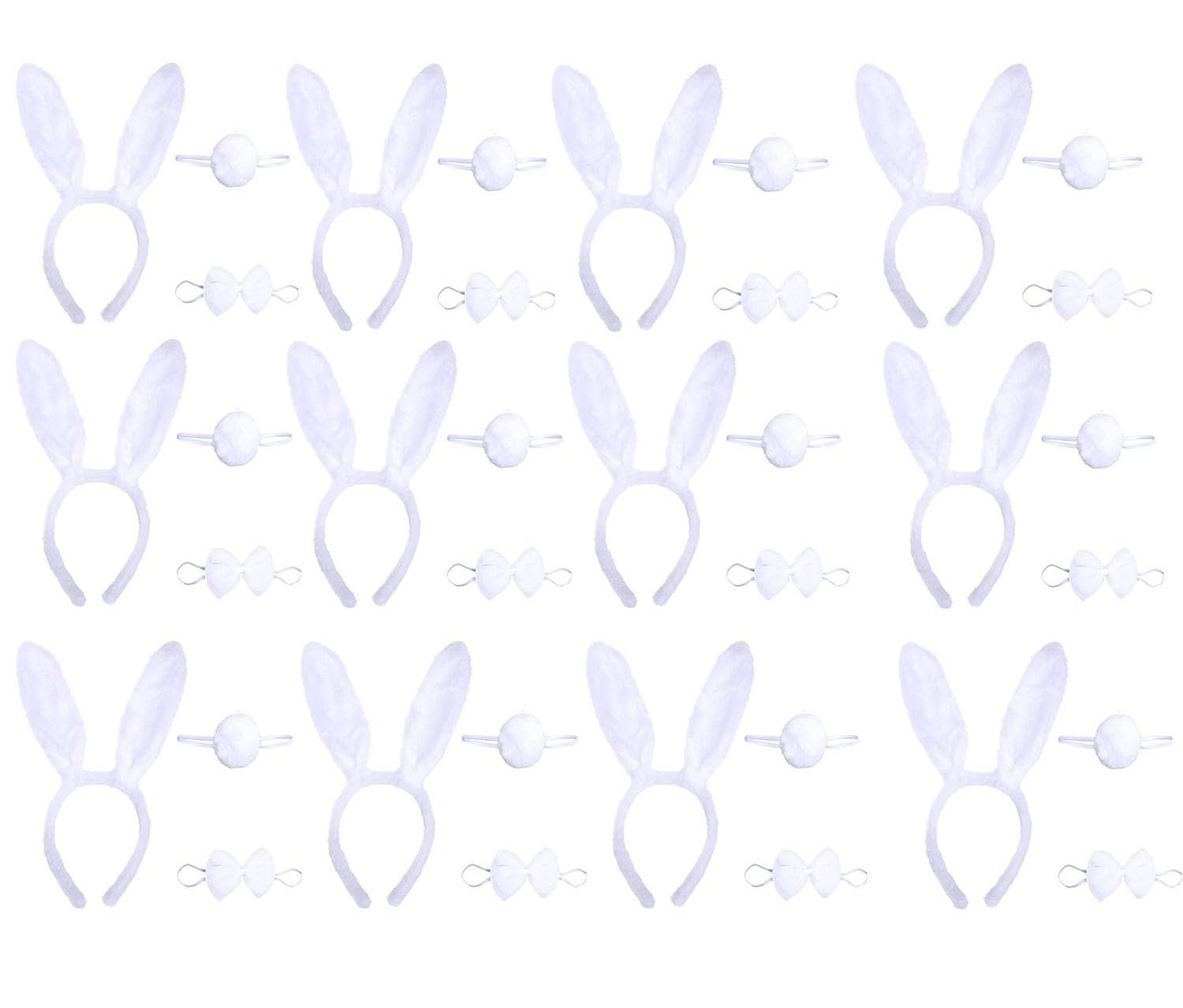 Beyaz Tavşan Kostüm Seti – Taç Papyon Kuyruk 12 li Paket