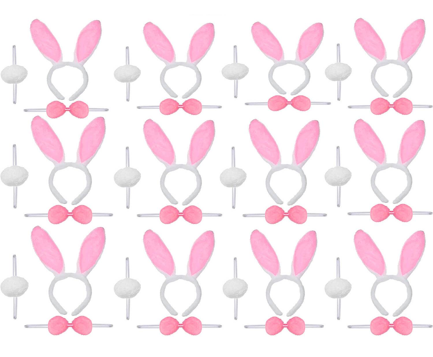 Pembe Tavşan Kostüm Seti – Taç Ponpon Kuyruk 12 li Paket