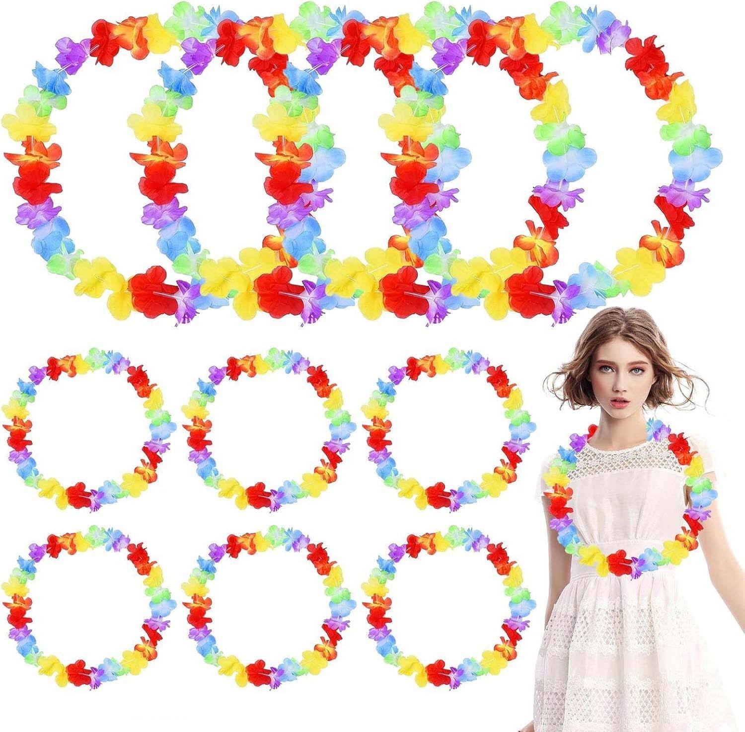 Hawaii Çiçekli Boyun Kolyesi - Renkli Tropikal Parti Leisi 12 Adet
