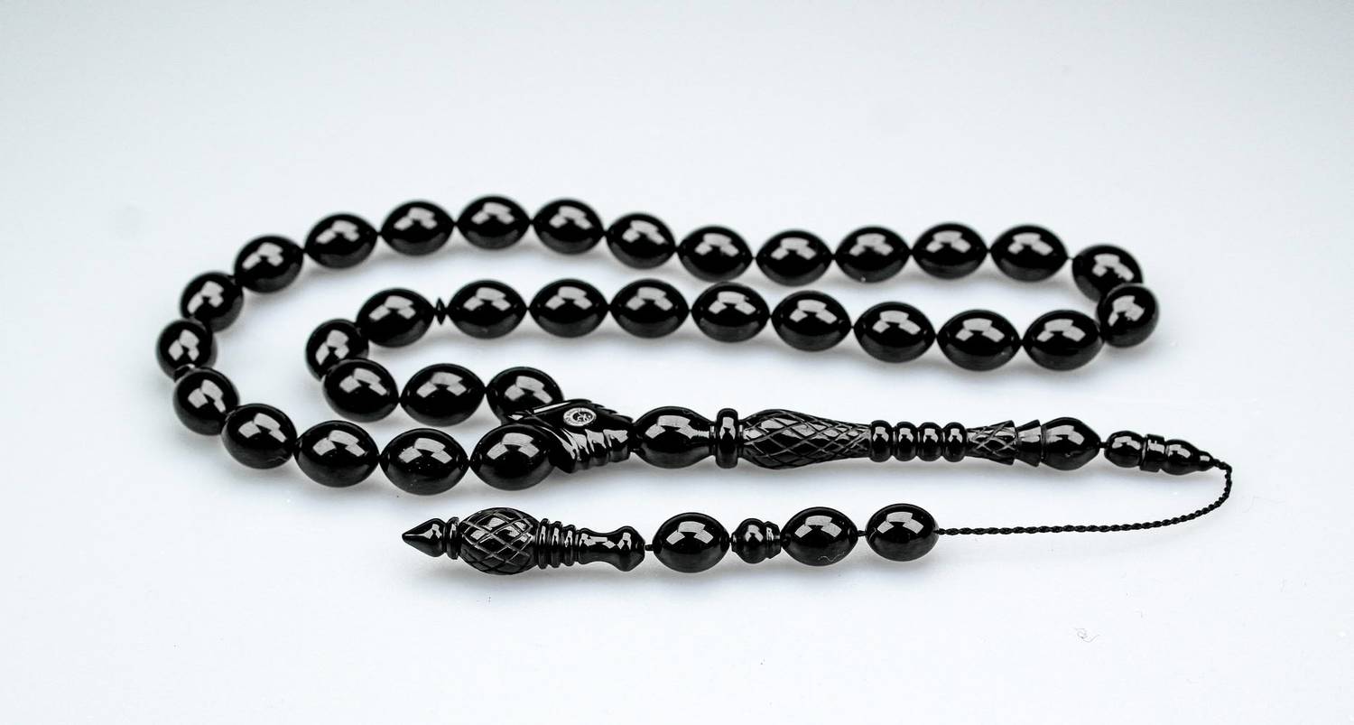 Oltu Taşı Özel Seri  İmame  Baklava Oyma   İşçilikli Tespih