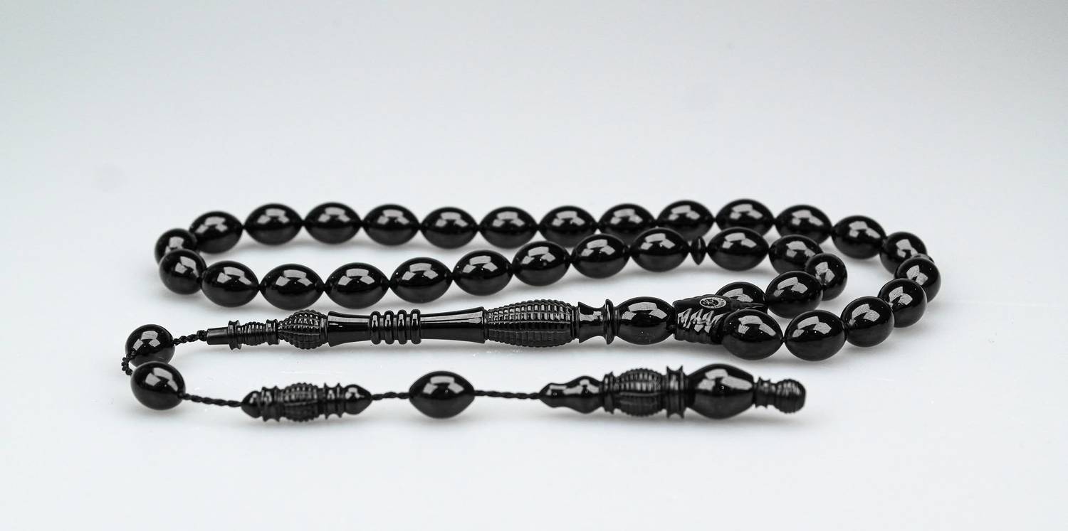 Oltu Taşı Özel Seri İmame Fıçı  Oyma  İşçilikli Tespih