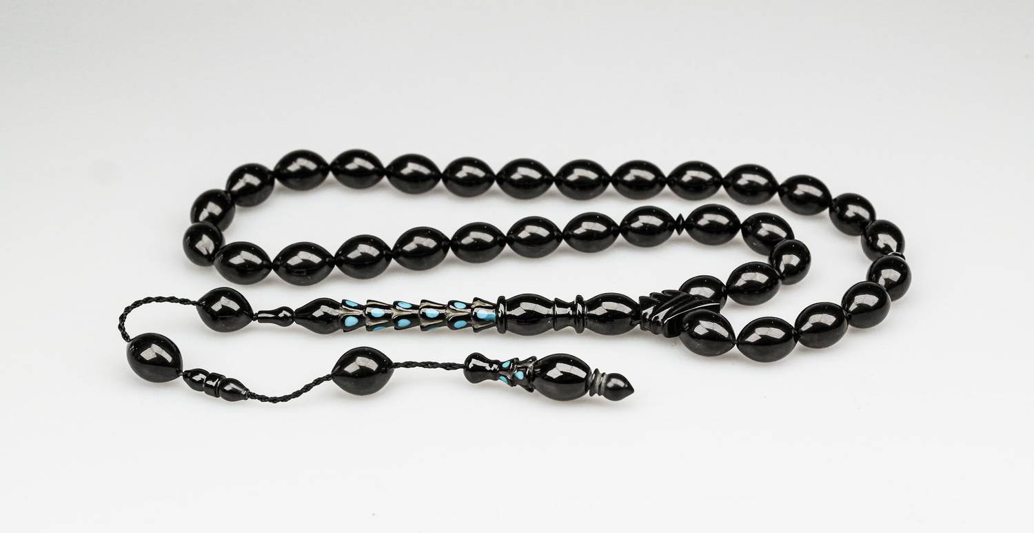 Oltu Taşı Özel Seri  Palmiye Desen İmame Oyma  İşçilikli Tespih