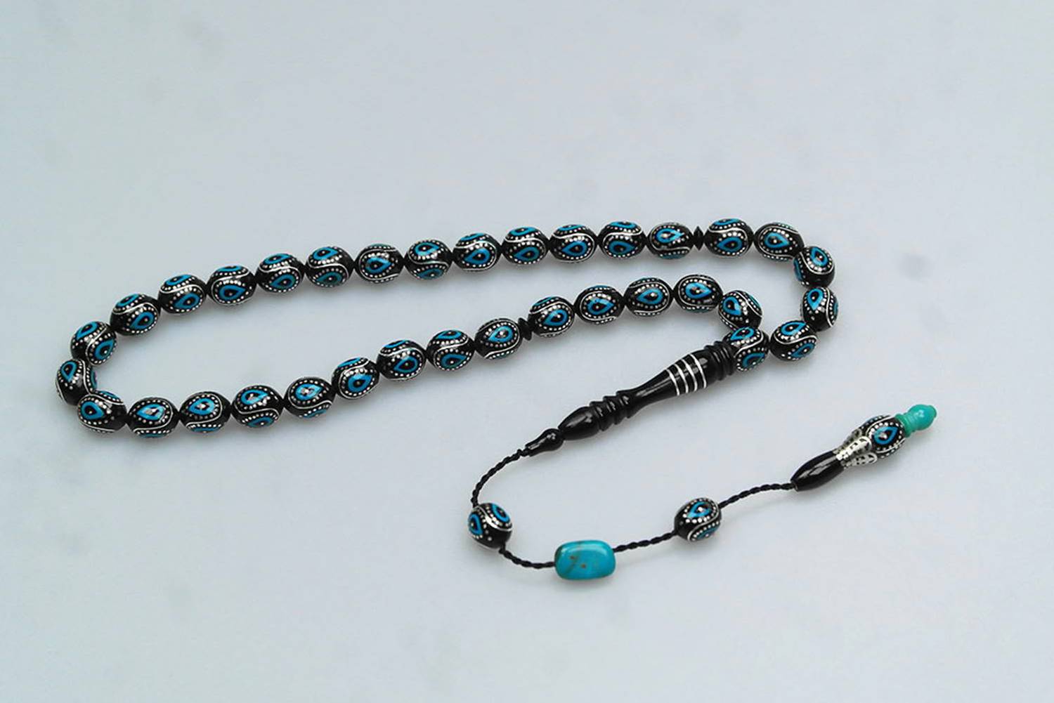 Oltu Taşı ve Turkuaz Mineli Damla Tespih