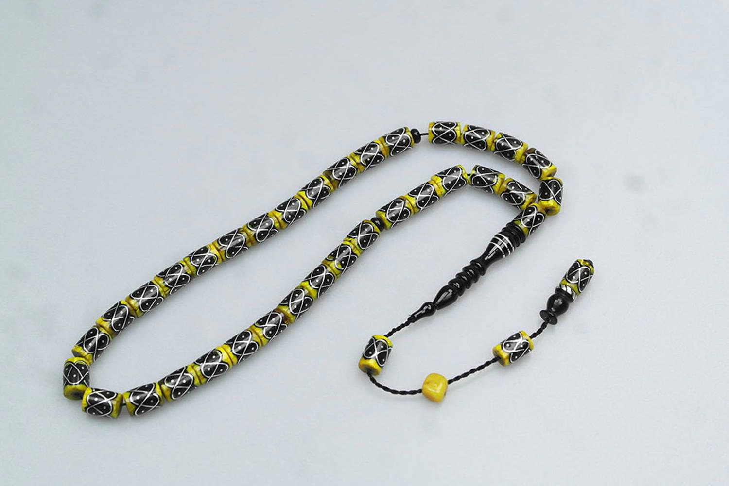  Oltu Taşı Ve Sarı Galalith Örgü İşleme Tespih