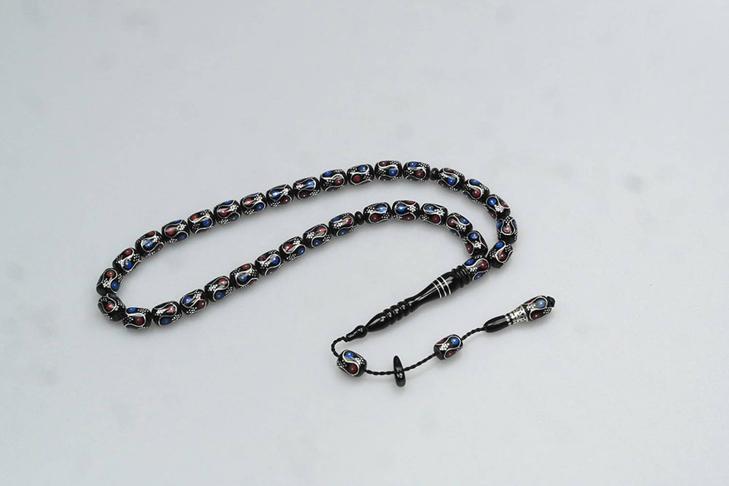  Oltu Taşı Çift Renk Damla Çevirme İşlemeli Tespih