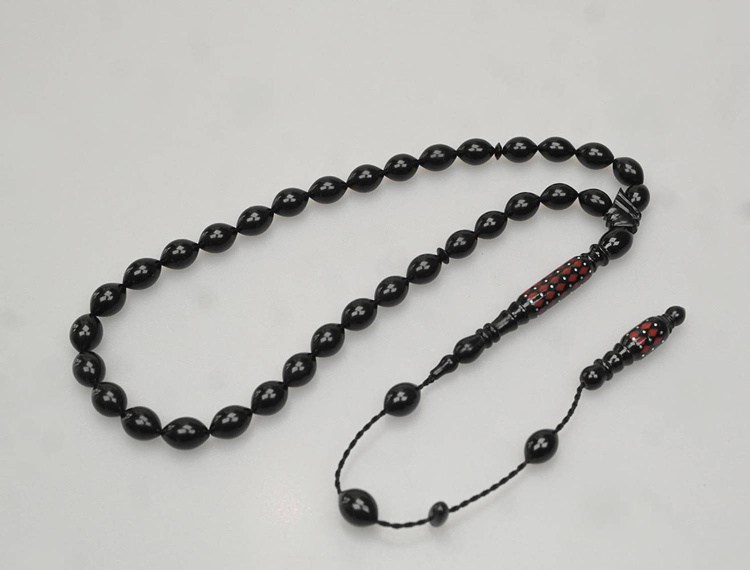 Oltu Taşı Oyma İmame ve Kırmızı Mine İşleme  Sade Tespih