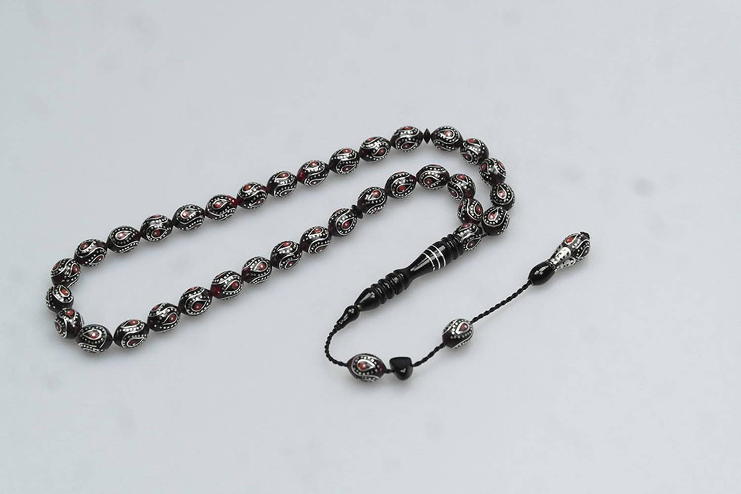 Oltu Taşı Kırmızı Galalith Damla İçi Damla İşlemeli Tespih