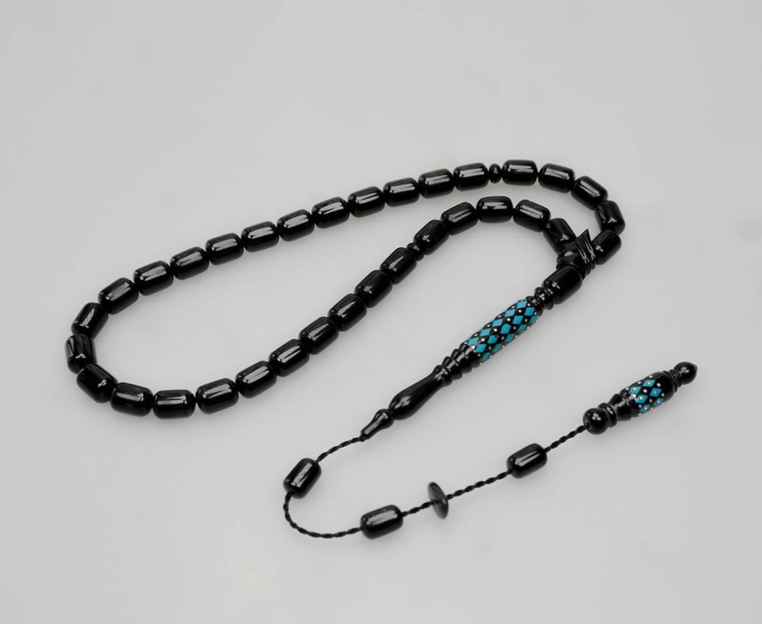 Oltu Taşı Oyma İmame ve Mavi Mine İşleme  Sade Tespih